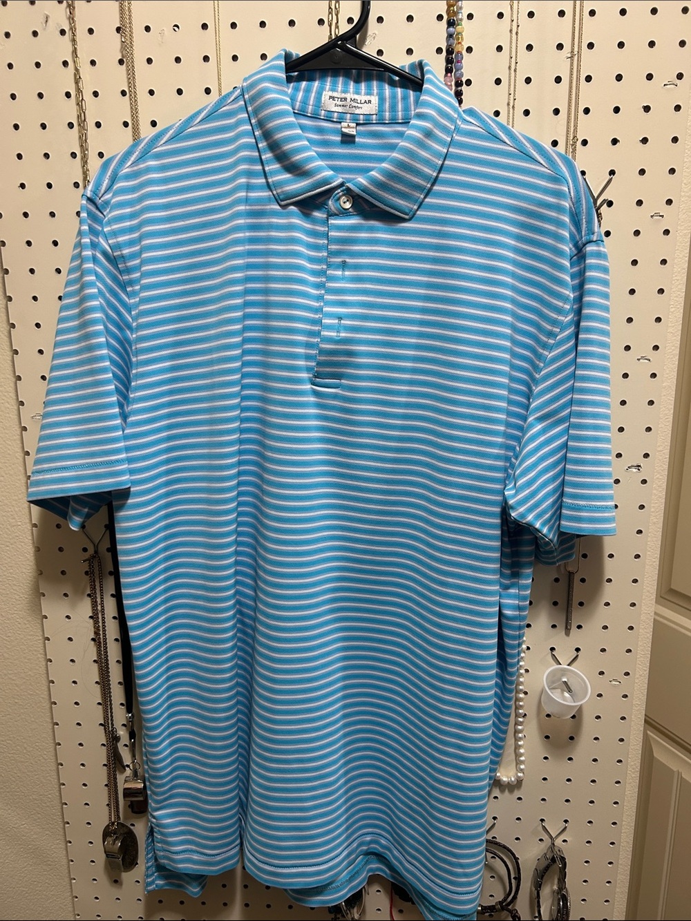 Peter Millar Sky Blue and White Striped Polo